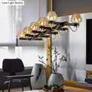 GobekUsa Contemporary Island Lamp: 10 Glass Bulbs in Clear/Amber/Smoke Suspended Fixture - Black/Brass for Bedroom