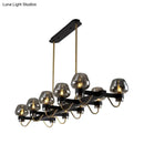 GobekUsa Contemporary Island Lamp: 10 Glass Bulbs in Clear/Amber/Smoke Suspended Fixture - Black/Brass for Bedroom