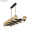 GobekUsa Contemporary Island Lamp: 10 Glass Bulbs in Clear/Amber/Smoke Suspended Fixture - Black/Brass for Bedroom