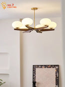 GobekUsa Cream Wood LED Chandelier, Modern Design for Living Room & Bedroom