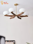 GobekUsa Cream Wood LED Chandelier, Modern Design for Living Room & Bedroom