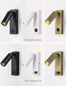 GobekUsa Black Brass LED Wall Lamp Sconce with Switch and USB Port, 3W Spotlight