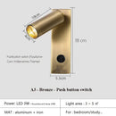 GobekUsa Black Brass LED Wall Lamp Sconce with Switch and USB Port, 3W Spotlight