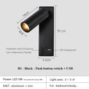 GobekUsa Black Brass LED Wall Lamp Sconce with Switch and USB Port, 3W Spotlight