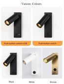 GobekUsa Black Brass LED Wall Lamp Sconce with Switch and USB Port, 3W Spotlight