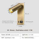 GobekUsa Black Brass LED Wall Lamp Sconce with Switch and USB Port, 3W Spotlight