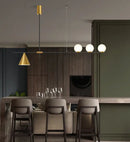 GobekUsa Minimalist Modern Linear Chandelier with Spherical White Glass Ceiling Light Fixture