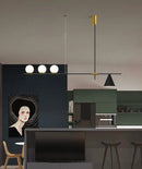 GobekUsa Minimalist Modern Linear Chandelier with Spherical White Glass Ceiling Light Fixture