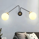 GobekUsa Hand Blown Milk Glass Bedside Wall Mount Sconce - Minimalistic Angled Arm Design with 2 Bulbs in Black