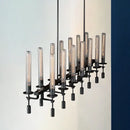 GobekUsa Modern Black/Brass/Nickel Tube Island Chandelier - Multi-Light Fluted Glass LED Hanging Lamp with Linear Design