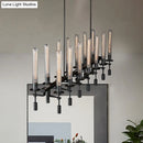 GobekUsa Modern Black/Brass/Nickel Tube Island Chandelier - Multi-Light Fluted Glass LED Hanging Lamp with Linear Design