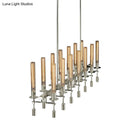 GobekUsa Modern Black/Brass/Nickel Tube Island Chandelier - Multi-Light Fluted Glass LED Hanging Lamp with Linear Design