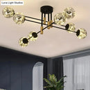 GobekUsa Starry Nordic Ball Semi Flush Light Fixture in Black, Smoke Glass - Ideal for Living Room Ceiling - Stylish Ceiling Lamp