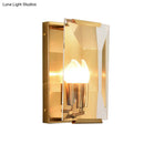 GobekUsa Modern Black/Brass Rectangular Sconce Light with Clear Faceted Crystal and 1 Bulb
