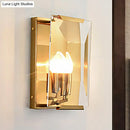 GobekUsa Modern Black/Brass Rectangular Sconce Light with Clear Faceted Crystal and 1 Bulb