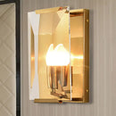 GobekUsa Modern Black/Brass Rectangular Sconce Light with Clear Faceted Crystal and 1 Bulb