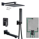 GobekUsa Black Brass Shower Faucet with 2-Way Mixer, Handshower and Rainfall Head