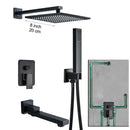 GobekUsa Black Brass Shower Faucet with 2-Way Mixer, Handshower and Rainfall Head