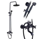 GobekUsa Black Brass Rainfall Shower Mixer Faucet Set with 8" Showerhead and Handshower