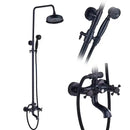 GobekUsa Black Brass Rainfall Shower Mixer Faucet Set with 8" Showerhead and Handshower