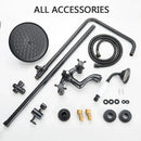 GobekUsa Black Brass Rainfall Shower Mixer Faucet Set with 8" Showerhead and Handshower