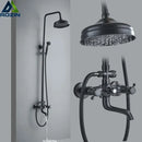 GobekUsa Black Brass Rainfall Shower Mixer Faucet Set with 8" Showerhead and Handshower