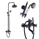 GobekUsa Black Brass Rainfall Shower Mixer Faucet Set with 8" Showerhead and Handshower