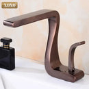 GobekUsa Black Brass Single Handle Basin Faucet, Deck Mounted Bathroom Sink Mixer