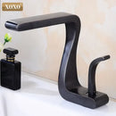 GobekUsa Black Brass Single Handle Basin Faucet, Deck Mounted Bathroom Sink Mixer