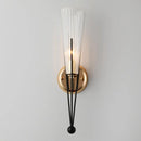 GobekUsa Modern Black/Brass Torch Sconce with Clear Crystal Accent - Elegant 1-Light Wall Lamp