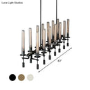 GobekUsa Modern Black/Brass/Nickel Tube Island Chandelier - Multi-Light Fluted Glass LED Hanging Lamp with Linear Design