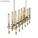 GobekUsa Modern Black/Brass/Nickel Tube Island Chandelier - Multi-Light Fluted Glass LED Hanging Lamp with Linear Design