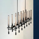 GobekUsa Modern Black/Brass/Nickel Tube Island Chandelier - Multi-Light Fluted Glass LED Hanging Lamp with Linear Design