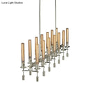 GobekUsa Modern Black/Brass/Nickel Tube Island Chandelier - Multi-Light Fluted Glass LED Hanging Lamp with Linear Design