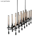 GobekUsa Modern Black/Brass/Nickel Tube Island Chandelier - Multi-Light Fluted Glass LED Hanging Lamp with Linear Design