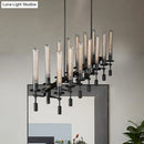 GobekUsa Modern Black/Brass/Nickel Tube Island Chandelier - Multi-Light Fluted Glass LED Hanging Lamp with Linear Design