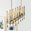 GobekUsa Modern Black/Brass/Nickel Tube Island Chandelier - Multi-Light Fluted Glass LED Hanging Lamp with Linear Design