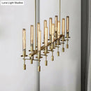 GobekUsa Modern Black/Brass/Nickel Tube Island Chandelier - Multi-Light Fluted Glass LED Hanging Lamp with Linear Design