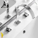 GobekUsa Black Brass Deck Mounted Bathroom Sink Faucet Double Handle Hot/Cold Tap