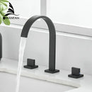 GobekUsa Black Brass Deck Mounted Bathroom Sink Faucet Double Handle Hot/Cold Tap