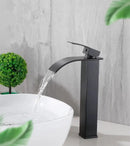 GobekUsa Black Brass Waterfall Bathroom Sink Faucet Cold Hot Mixer Single Handle Deck