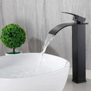 GobekUsa Black Brass Waterfall Bathroom Sink Faucet Cold Hot Mixer Single Handle Deck