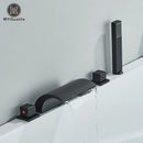 GobekUsa Black Brass Waterfall Tub Faucet Three Handles Hot Cold Mixer