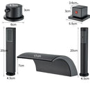GobekUsa Black Brass Waterfall Tub Faucet Three Handles Hot Cold Mixer
