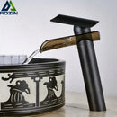 GobekUsa Black Bronze Glass Spout Waterfall Basin Mixer Tap - Deck Mounted Countertop Faucet