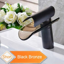 GobekUsa Black Bronze Glass Spout Waterfall Basin Mixer Tap - Deck Mounted Countertop Faucet