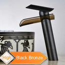 GobekUsa Black Bronze Glass Spout Waterfall Basin Mixer Tap - Deck Mounted Countertop Faucet