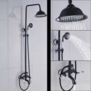 GobekUsa Black Bronze Bathroom Shower Faucet Set with Dual Ceramic Handles & 8" Rainfall Column
