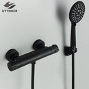 GobekUsa Black/Chrome Brass Thermostatic Shower Set with Wall Mount - Bathroom Accessories