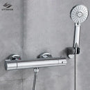 GobekUsa Black/Chrome Brass Thermostatic Shower Set with Wall Mount - Bathroom Accessories